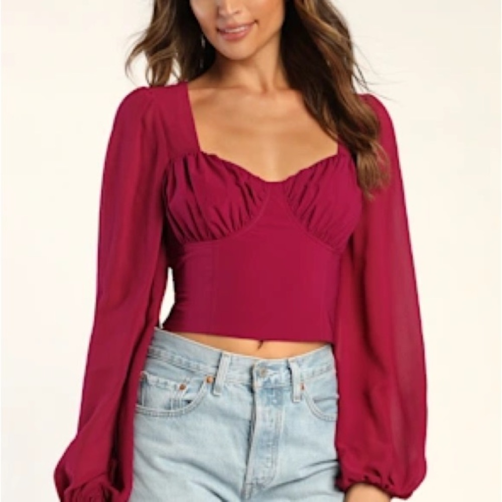 LULUS Alluring Flirt Magenta Long Sleeve Crop Top  size XS